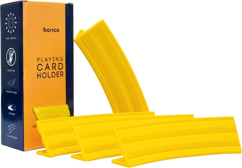 BORICO Card Holders for Playing Cards - 4 Pack Playing Card Holder for Kids and Adults,Stackable Storage Game Card Tray for Arthritis Patients with a Travel Pouch (Yellow) - Image 2